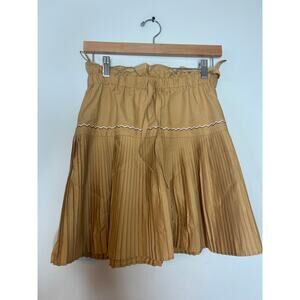 NEW Ulla Johnson Erika Pleated Drawstring Waist Cotton Miniskirt Brown